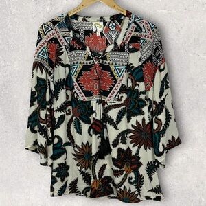 Anthropologie Fig Flowers Bohemian Peasant Oversized Tunic Top Size Small Boho S